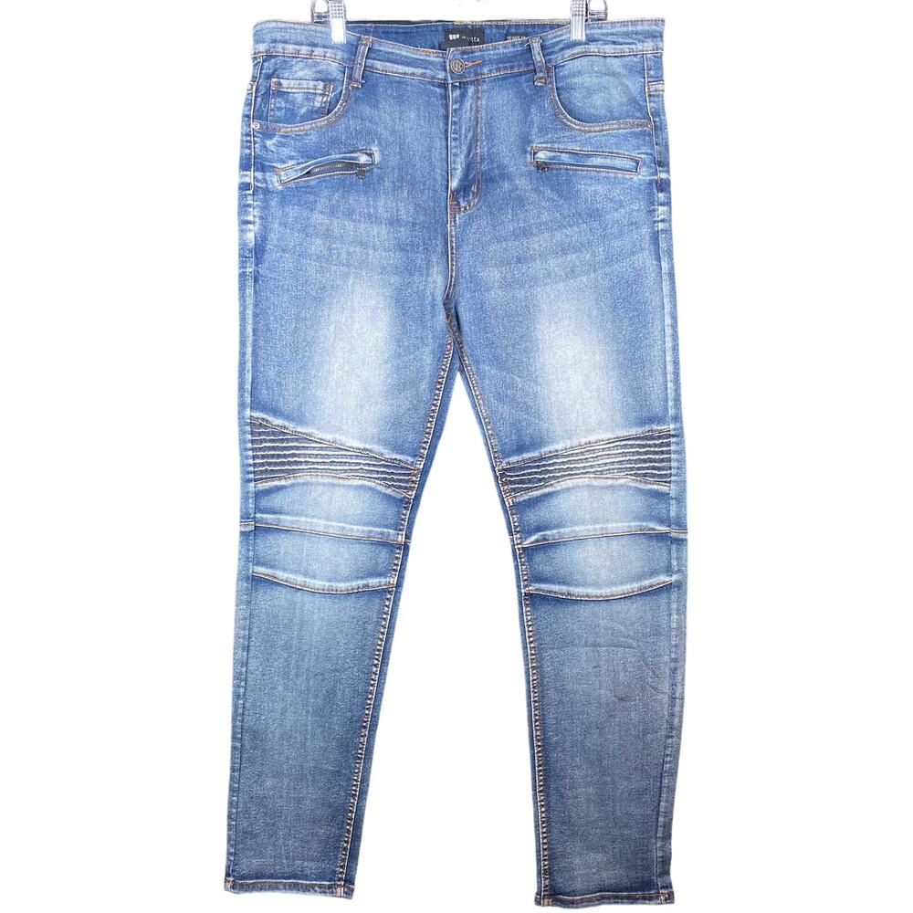 Waimea Men Jeans Blue Moto Skinny Fit Distressed Biker Y2K 40x32 (40x30)